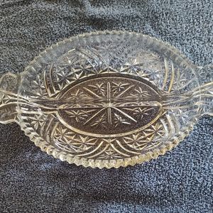 Vintage Anchor Hocking "Stars & Bars" Divided Relish Dish.  Pressed Glass 1950's